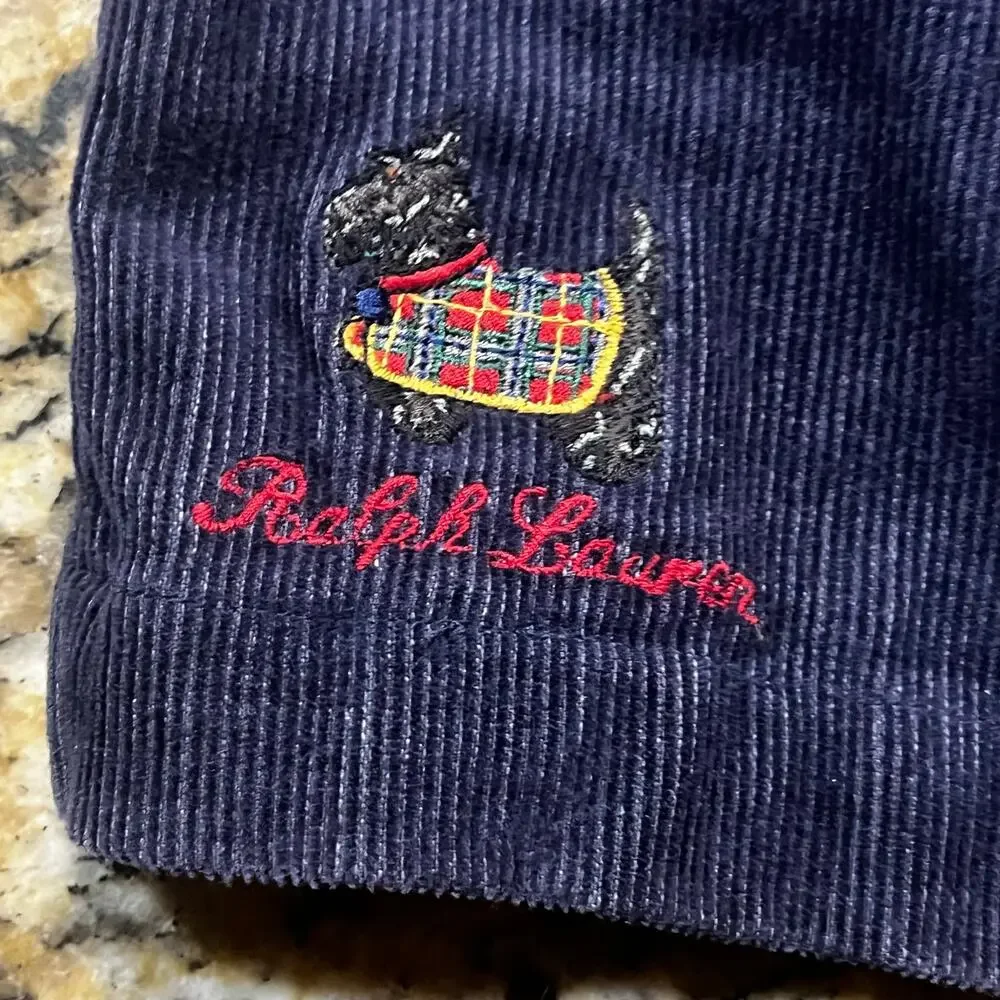 Ralph Lauren Toddler‎ Corduroy Jumper Dress Navy Embroidered Scottie Dog Girl 4